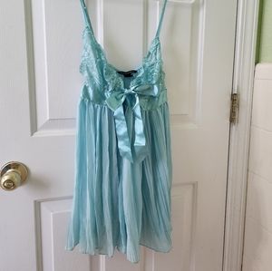 Victoria's Secret Blue Chiffon Lace Baby Doll Nightgown Teddy Dress